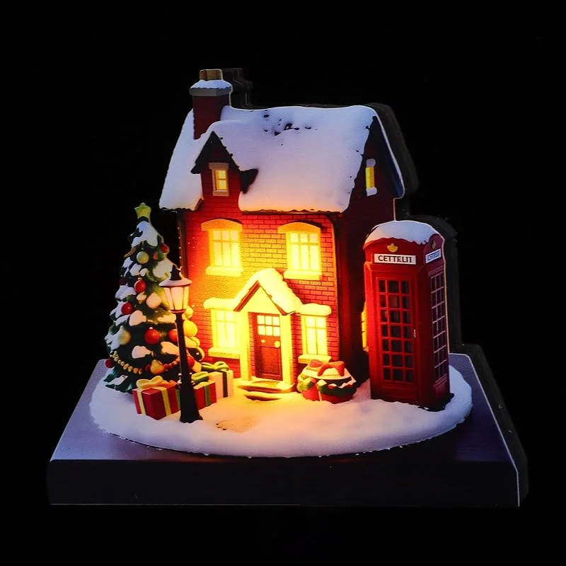 PRETYZOOM Casa Navideña Luminosa de Madera y Acrílico, Teléfono, Caja — Decoracion Navidad