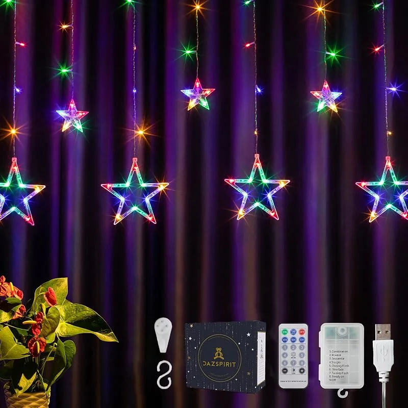 DazSpirit LED Luces Estrellas de Navidad Guirnaldas 3, 5m 138LED (Vistoso) — Luces Navidad