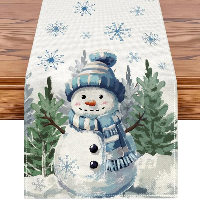 JOTOM Camino de Mesa de Navidad de Muñeco de Nieve con Bufanda Azul Decoración Navideña Fiesta para Casa, Comedor, Restaurante, Hotel，40x240 cm, Azul — Hogar y cocina
