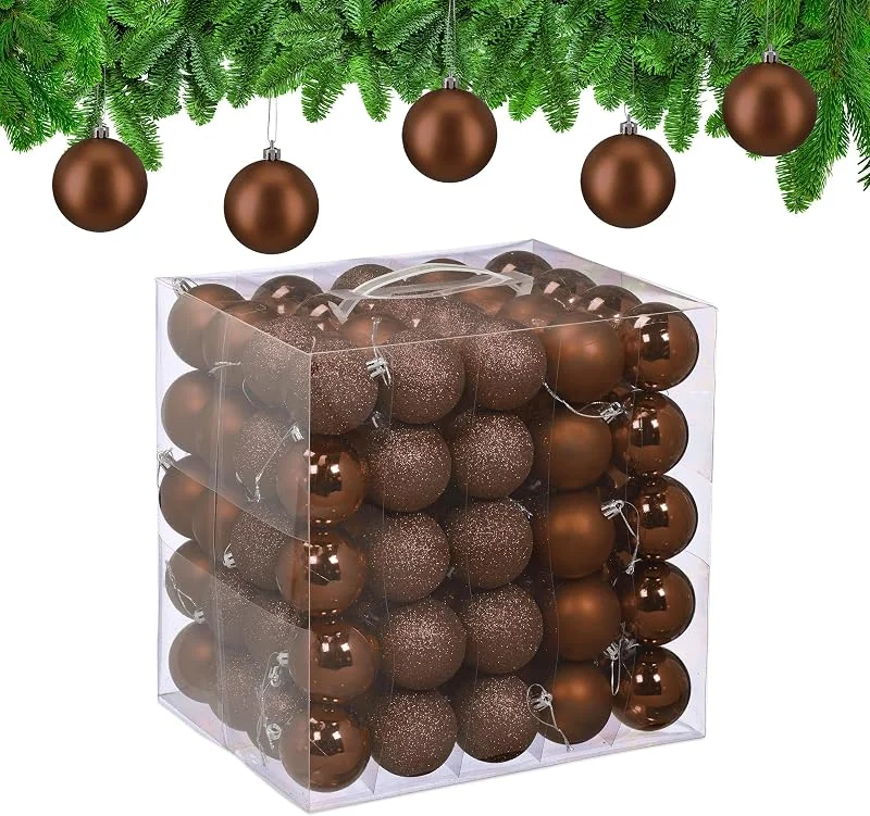 Visita la tienda de Relaxdays Relaxdays Bolas Árbol Navidad, Set de 100, Plástico, Brillantes y Mates, 6 cm Ø, Adornos Navideños Redondos, Marrón — Decoracion Navidad