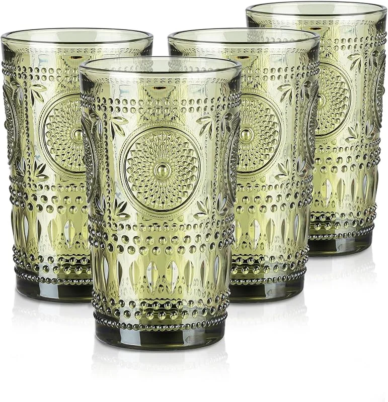 Visita la tienda de Joeyan Joeyan 400ml Vasos de Cristal agua Verde con Relieve Girasol, Juego de 4 — Vino y mesa festiva