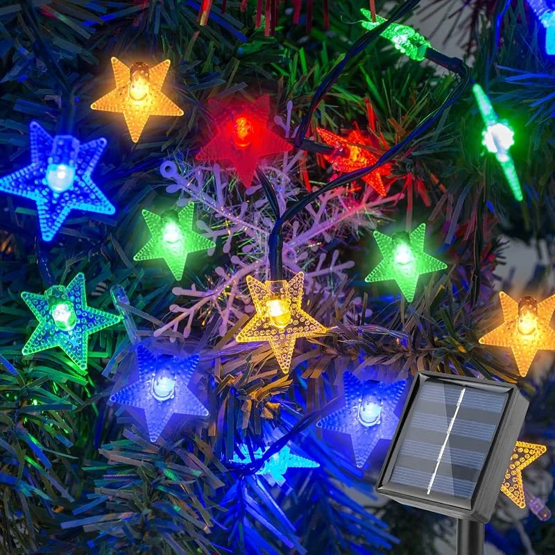 Fohil Guirnalda Luces Exterior Solar, 12M 100 LED Cadena de Luces de Estrella 8 Modos IP65 Impermeable Decoración para Navidad, árbol, Fiestas, Bodas, Patio, Jardín — Luces Navidad