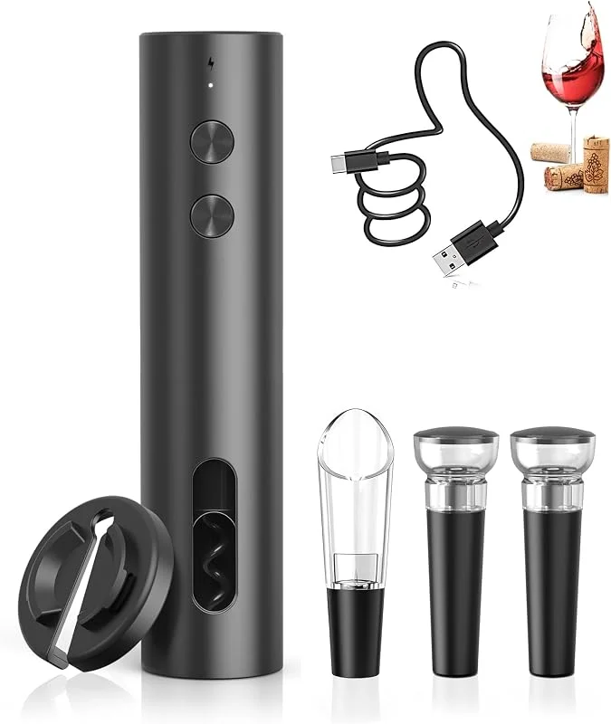 Visita la tienda de ZOYIDOUX ZOYIDOUX Sacacorchos eléctrico Recargable – Abridor de Vino eléctrico Juego con Cortador de Papel y 2X Tapón de vacío de Silicona y Vertedor y Línea USB, Regalo para los Amantes del Vino — Vino y mesa festiva
