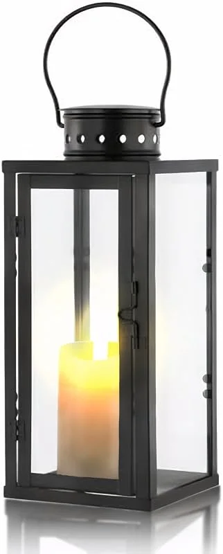 Accmuzzy Farolillos Negros para Exteriores, de Metal y Cristal, Resistentes a la Intemperie, Ideales como Portavelas Decorativos para Jardín y Cementerio — Cena a la luz de velas