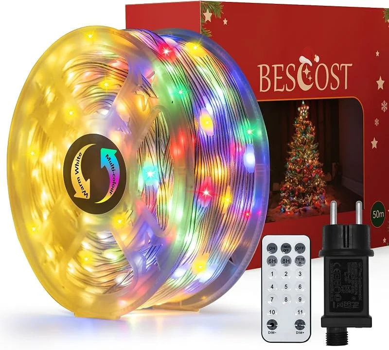 Visita la tienda de BESCOST Guirnaldas Luces Exterior 50M, 500 LED Luces Navidad Exterior con 11 Modos, IP65 Impermeable, 3 Temporizadores, Decoración para Navidad, Fiesta, Jardín, Balcón, Patio y Boda