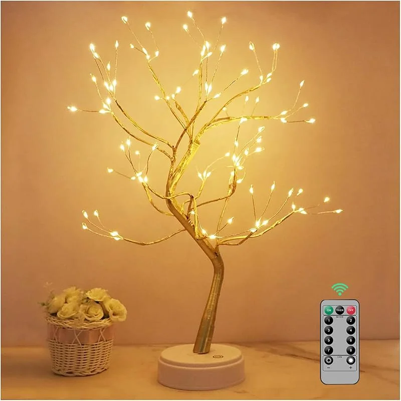 Visita la tienda de Kinamy Arbol Luces LED, 108 LED Arbol Lampara Mesa, 8 Modos de Luz y Operación de Control Remoto y Temporizador, Adecuado para Decoración del Hogar, Navidad, Regalos — Cena a la luz de velas