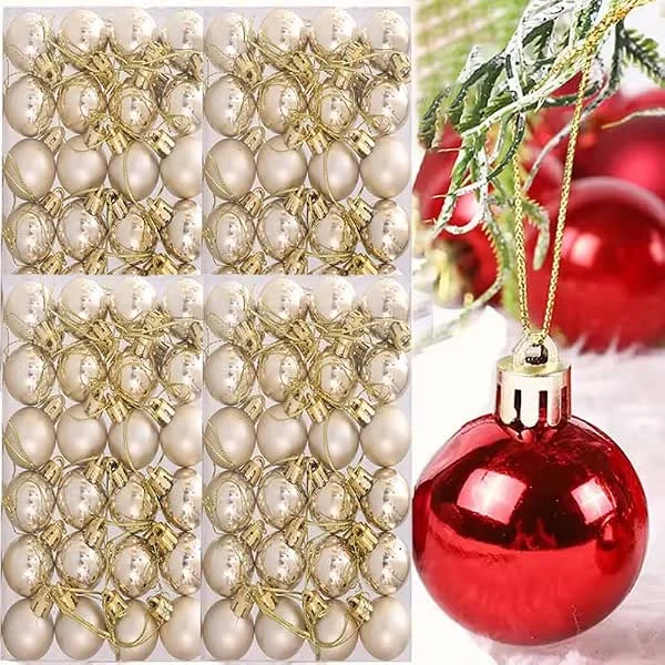 24 piezas por caja de 3 cm de bolas de Navidad mate, adornos de árbol de Navidad rojo y dorado, colgante de bricolaje, decoración de fiesta de Navidad, regalo de Año Nuevo, oro champán — Decoracion Navidad