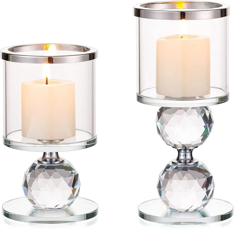 Visita la tienda de Sziqiqi Sziqiqi Portavelas de Columna de Cristal, 2 Piezas de Candelabros de Vidrio Transparente, Velas para Candelabros Centro de Mesa para Regalos de Boda y Decoración Navideña, Plata — Cena a la luz de velas