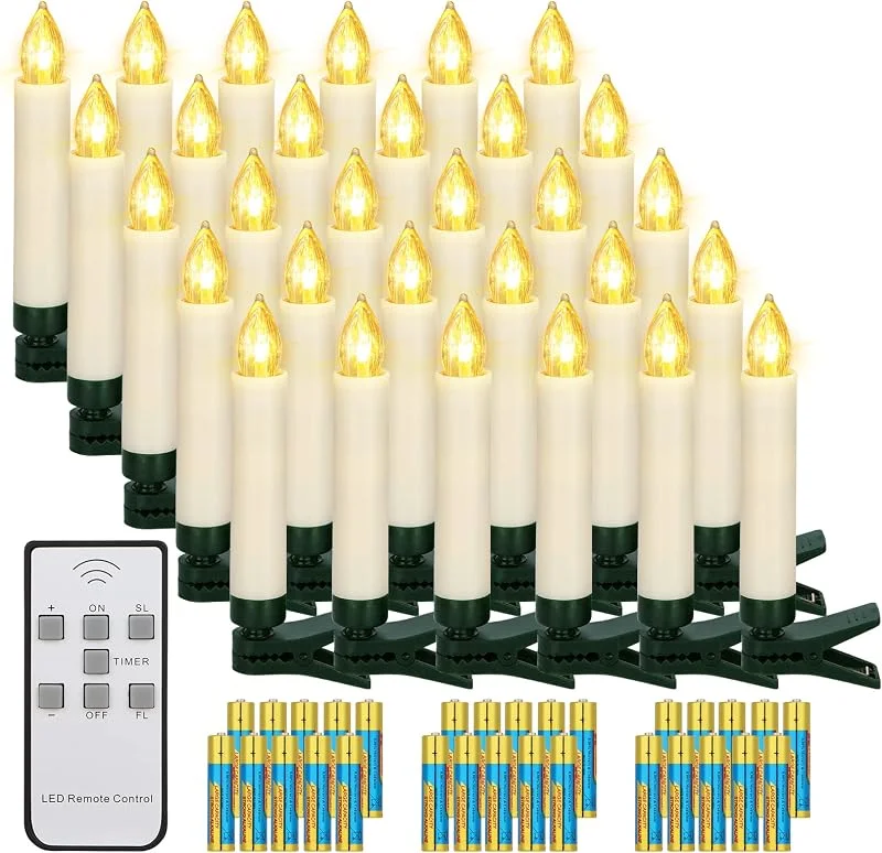 yunsheng 30 velas LED de Navidad, velas inalámbricas para árbol de Navidad con temporizador de mando a distancia, funciona con pilas, sin llama, cadena de luces para árbol de Navidad, IP64, (contiene — Luces Navidad
