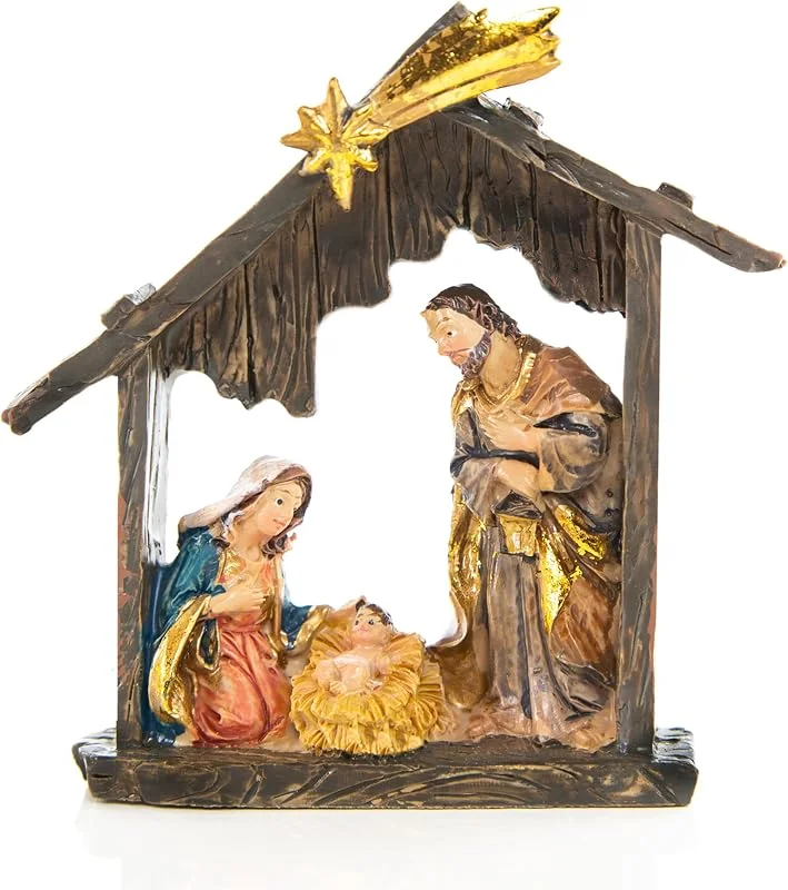 Visita la tienda de Logbuch-Verlag Belén pequeño, 9 x 8, 5 cm: decoración navideña con María José y Niño Jesús, Pesebre Navidad de Resina, Figuras Decorativas para Mesa y Ventana, Adorno navideño clásico y Elegante — Decoracion Navidad