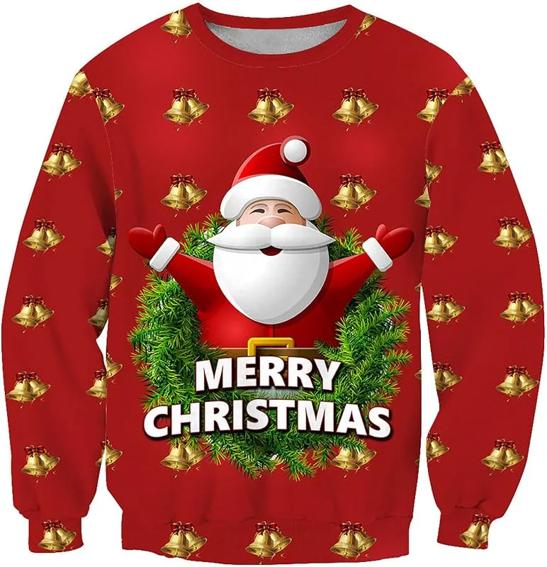 PINTUTU Sudadera Navidad para Hombre Jersey Sudaderas Navideñas Reno Manga Larga Pullover Sudaderas Informales para Hombre Top Estampado con Cuello Redondo Ropa Festiva de Navidad Cómodo — Ropa Navidad