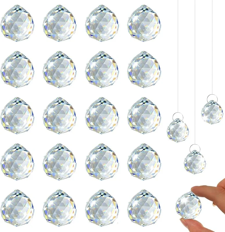 wugongshan 20 Pcs Atrapasoles Cristal Colgante, Prismas de Cristales Prismáticos Atrapasol para Colgar, Crystal Suncatchers para Decoracion Hogar Ventanas Jardín Manualidades Decoración(30 mm) — Decoracion Navidad