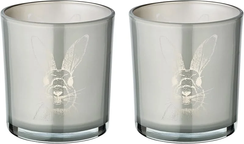 Visita la tienda de EDZARD EDZARD Vasos portavelas Conejo juego de 2 (H 8 cm, Ø 7 cm), cristal gris — Cena a la luz de velas