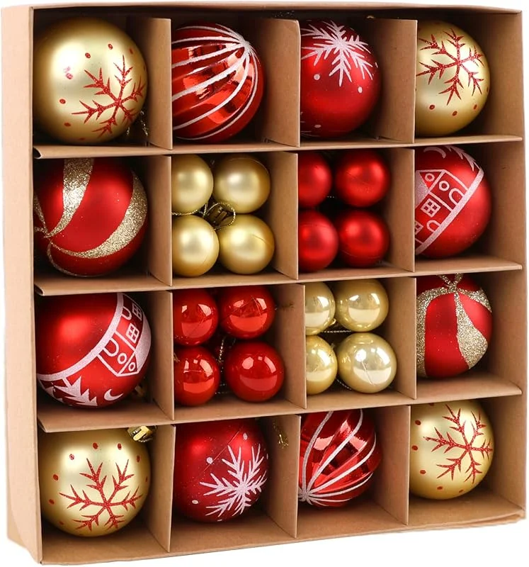 testyu 44 Piezas Bolas Arbol de Navidad, 3&6 cm Bolas de Navidad Rojo y Dorado Plástico Irrompible para Adornos para árboles de Decoracion Navidad, Bolas Navidad con Cordón para Colgar
