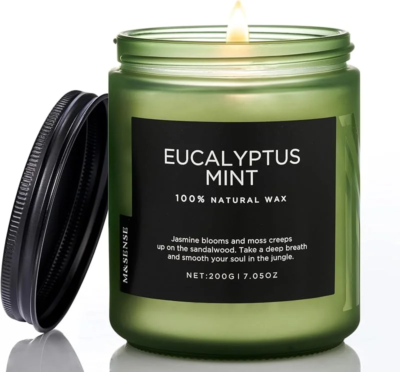 M&SENSE Velas Aromáticas Eucalipto y Menta, 50 Horas de Aroma Revitalizante, Cera de Soja, Velas Perfumadas para Decoración Casa y Regalos Originales para Mujer, Yoga, Meditación y Alivio del Estrés — Cena a la luz de velas