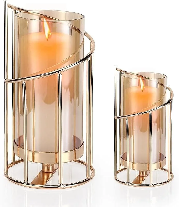 Vasmeiy 2Piezas Portavelas Dorado para Columna (Dorado) — Cena a la luz de velas