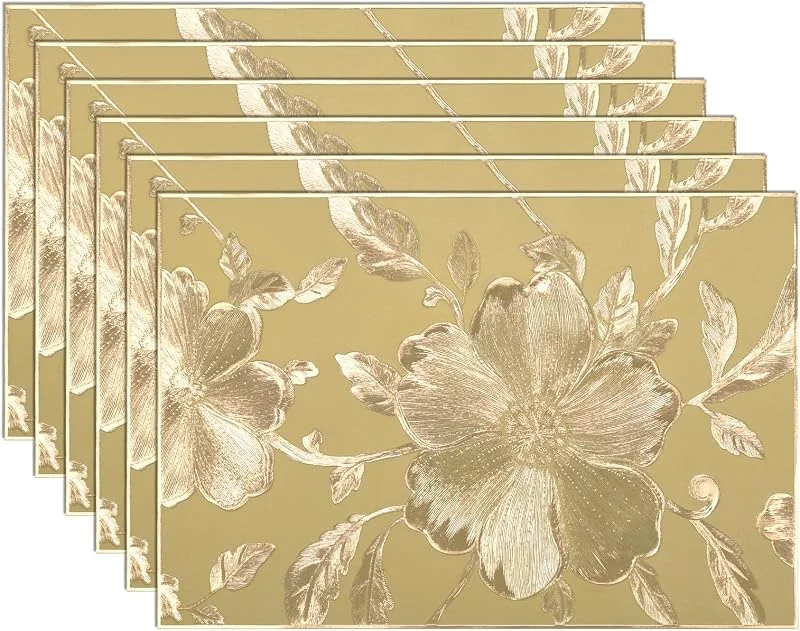 Visita la tienda de comfoyar comfoyar Juego de 6 Manteles Individuales Flor Metálica Oro Rectangular, Salvamanteles Individuales de Manteles Florales Lavables e Impermeables para Cocinas y Comedores Decoración de Mesas 30x45cm — Hogar y cocina