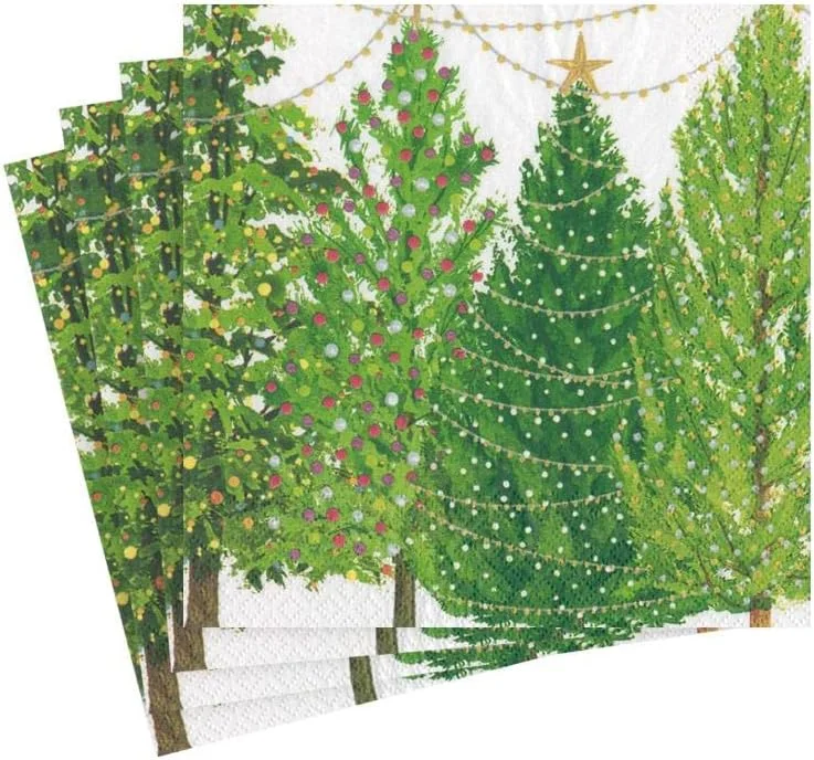 Caspari Servilletas de cóctel de papel con diseño de árboles de Navidad con luces, 20 por paquete — Adviento y mesa