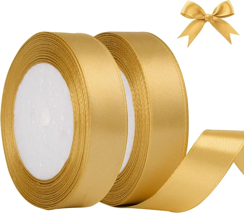 AWCIGG Cinta de raso dorada, 44 m x 20 mm, decorativa para regalos, floristería, manualidades, costura, coches, bodas, Navidad (22 m, rollo) — Envoltorio regalo