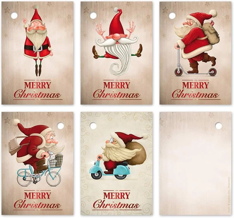 Edition Colibri 25 etiquetas de Navidad, 52 x 74 mm, 5 divertidos diseños de Papá Noel, 5 unidades de cada 5 etiquetas de Navidad, colgantes, tarjetas de regalo de Edición Colibri — Envoltorio regalo