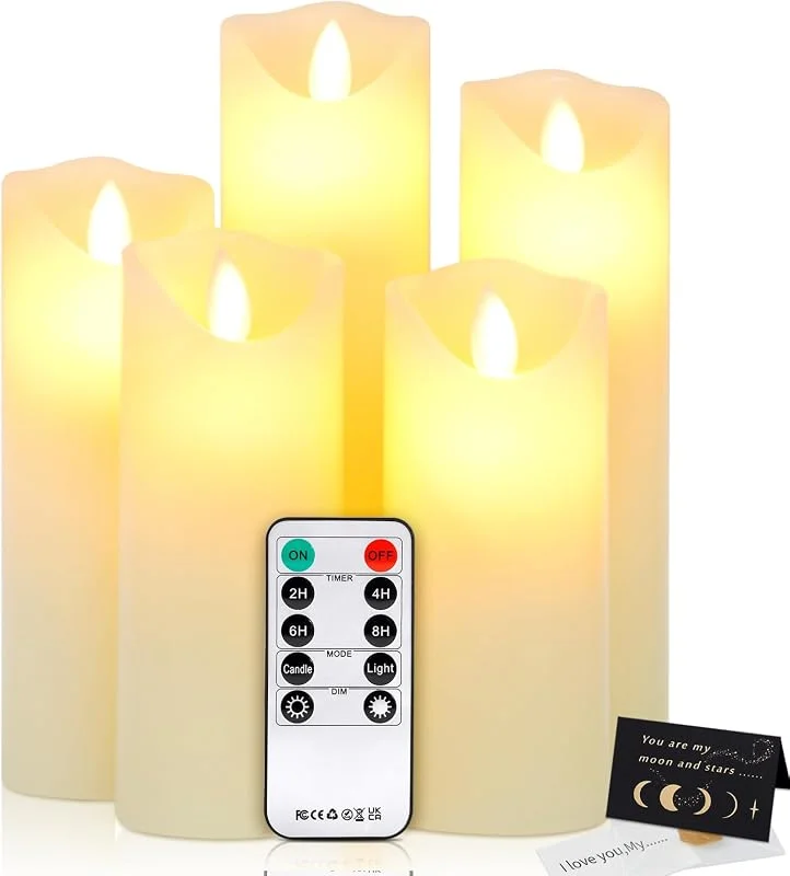 UBBOY Velas LED, Pack de 5 LED Velas sin Llama, llamas LED parpadeantes (avorio) — Luces Navidad