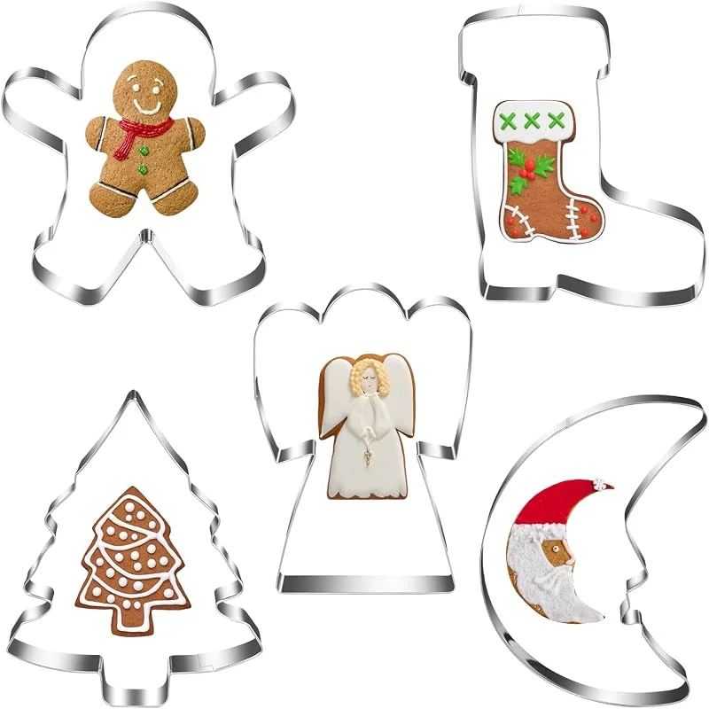Cadimus Juego de 5 Cortador Galletas Navidad, XXL Moldes Galletas Navidad Grande, Molde Galletas Muñeco Jengibre, Cortadores de Galletas Navideños de Acero Inoxidable para Hornear — Hogar y cocina