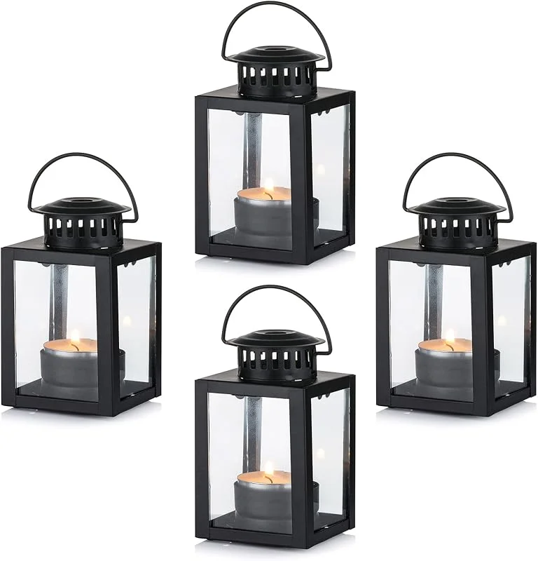 Visita la tienda de Nuptio Linternas para Velas Linternas de Jardín, 4 Piezas Linternas Pequeñas Colgantes Vintage para Velas Candelitas, Candelabros de Velas Negras para Fiestas de Cumpleaños Al Aire Libre en Interiores Bodas — Cena a la luz de velas