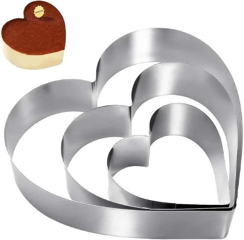 GYSRXS 3 Piezas Anillo de Pastel en Forma de Corazón Moldes Cortador de Corazón Moldes para Galletas de Acero para Hornear Pastel Postre Galletas, 10, 15, 20CM de Diámetro — Hogar y cocina