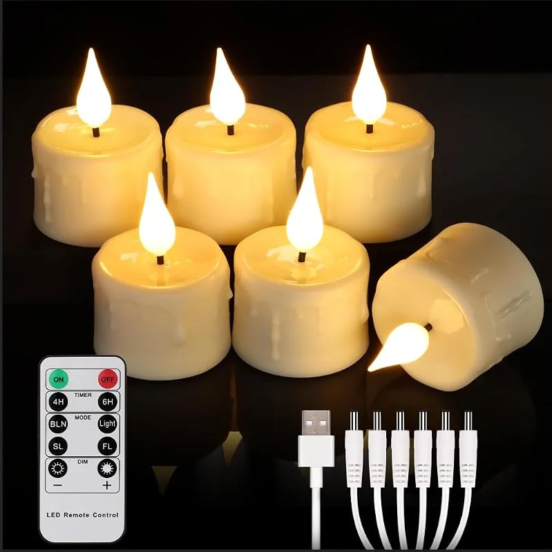 Visita la tienda de ZIYOUDOLI Lot de 6 velas de té LED recargables para Halloween - Con mando a distancia - Temporizador - Blanco cálido - Intensidad variable - Para Halloween, Navidad - Decoración de interior — Luces Navidad
