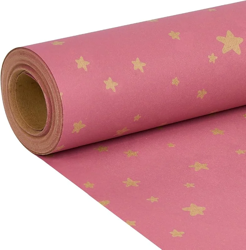 DOJoykey Rollo de papel de regalo de cumpleaños de 43 cm x 15 m, papel kraft rosa reciclable para decoración de cumpleaños, Navidad y boda — Envoltorio regalo