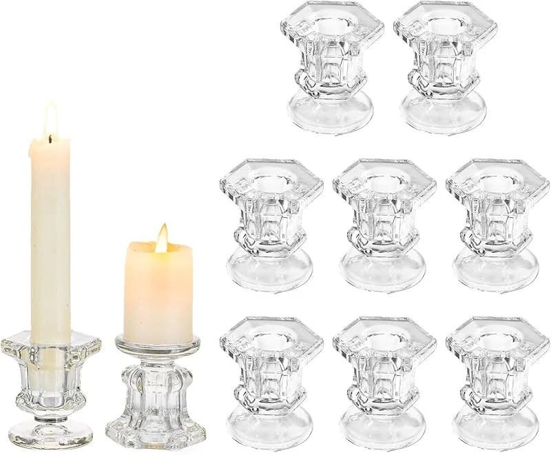 Glasseam Portavelas De Cristal, Portavelas Transparente De Glasseam, 10 Unidades De Candelabros, Portavelas Cónicos, Portavelas De Navidad para Sala De Estar, Mesa De Comedor, Decoración De Boda — Cena a la luz de velas