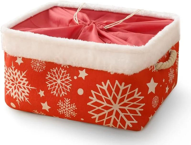INough Caja de almacenamiento de adornos de Navidad, organizador de decoración navideña, cesta de Navidad para niños, cestas de regalo grandes vacías con asas, saco de Papá Noel con cordón (grande — Envoltorio regalo