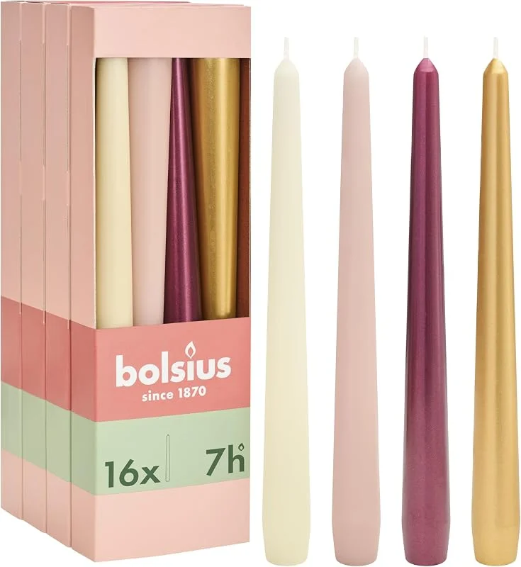 Visita la tienda de Bolsius Bolsius Velas Cónicas Lisas – Set de 16 – Haptic Luxury – Velas Decorativas para el Hogar – Larga Duración – Sin Aroma – Cera Natural de Origen Vegetal – Sin Aceite de Palma — Cena a la luz de velas