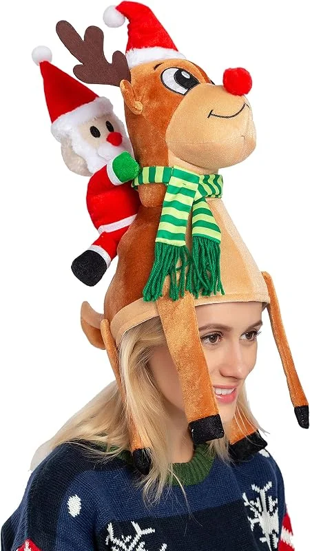 Visita la tienda de JOYIN JOYIN Sombrero de reno de Navidad con Papá Noel montando un reno para fiestas de Navidad lindas y festivas, celebraciones, decoraciones, accesorios de disfraces — Ropa Navidad