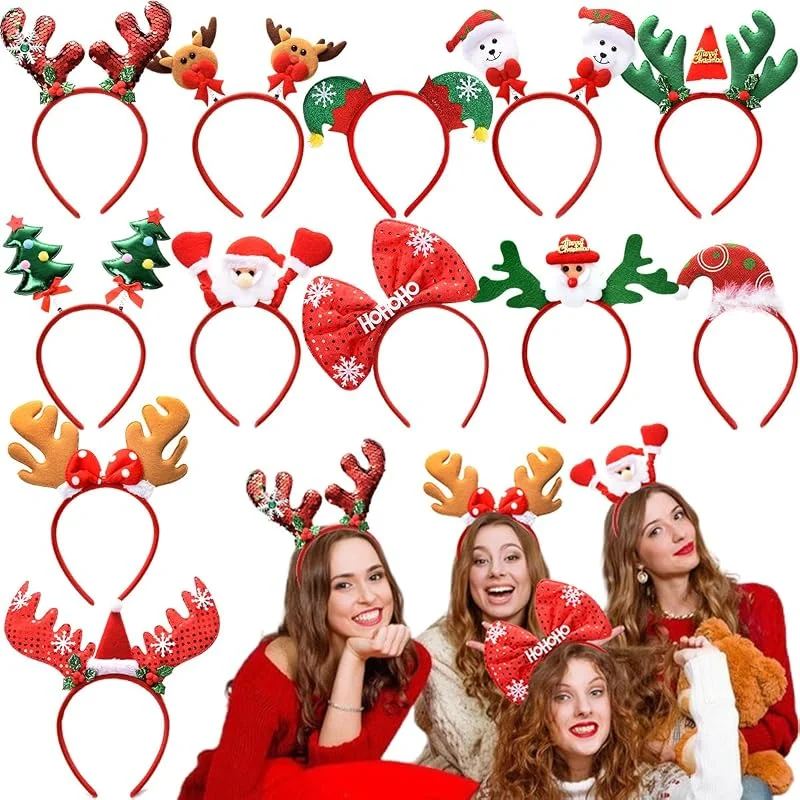 Dwenarry Diadema Navideñas, Diadema Navidad Mujer Diademas Navidad Adultos Xmas Decoración Fiesta Navidad 12 Pcs — Ropa Navidad