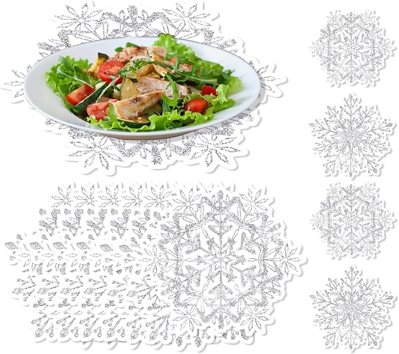 CC HOME Juego de 24 manteles individuales de papel para decoración de Navidad, copos de nieve, desechables, para Navidad, vacaciones, cumpleaños, fiestas, bodas, decoración de mesa, 30 x 30 cm — Hogar y cocina