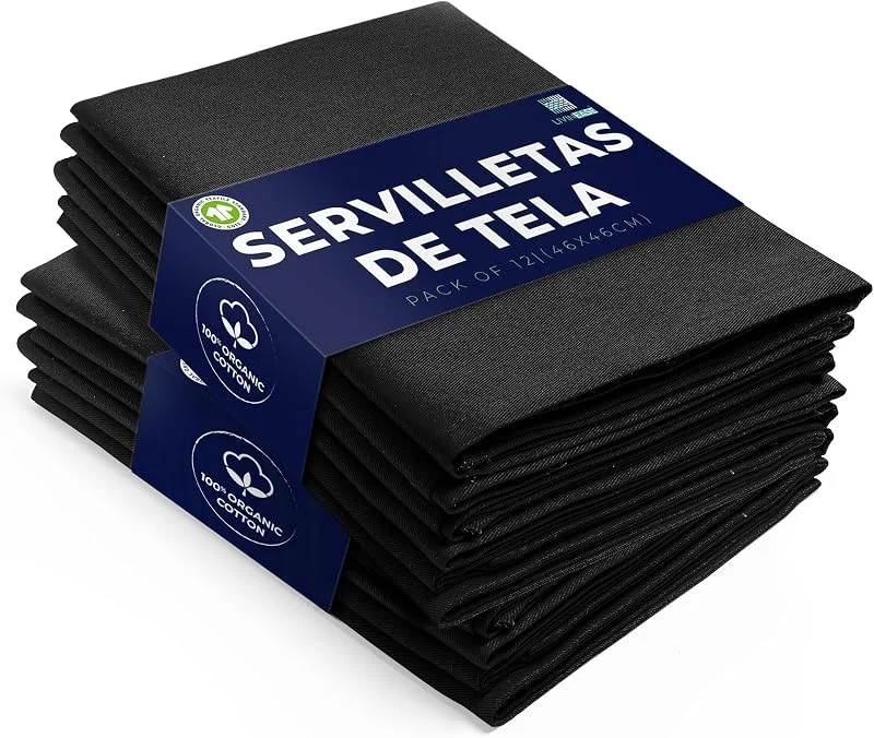 Visita la tienda de LivinEase LivinEase Servilletas de Tela de Algodón - 2 Servilletas de Mesa Negro - Servilletas de Tela Grandes Reutilizables 100% Algodón 46 x 46 cm para Mesa de Navidad (Negro) — Hogar y cocina