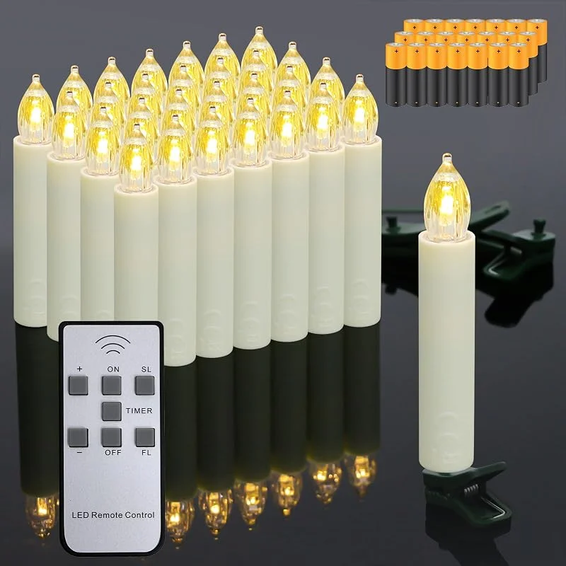 Dixmas Velas de árbol de Navidad, 40 velas LED parpadeantes sin llama con pilas y control remoto, para fiestas en casa y interiores — Luces Navidad