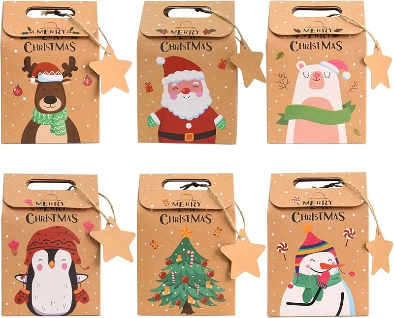 Surflyee 24 Piezas Cajas de Regalo de Fiesta de Navidad, Bolsas Papel Kraft — Envoltorio regalo