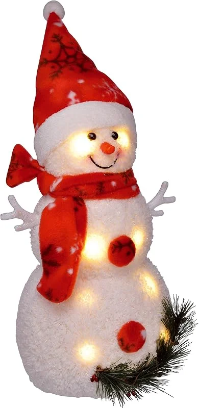 Bambelaa! Muñeco de nieve con luces LED rojas para decoración navideña, 42 cm, funciona con pilas — Decoracion Navidad
