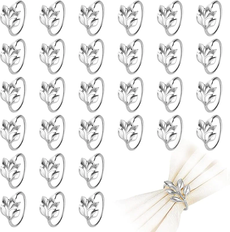 SITAKEGS 30PCS Juego de Servilleteros Hoja, Servilleteros Metal Hebillas para Decoración Mesa, Servilletas de Tela Adorno para Boda Acción de Gracias Navidad Otoño Pascua Cena Fiesta (Plata) — Adviento y mesa