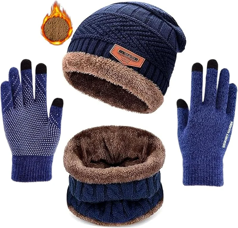 ASYBHYY Gorras Invierno con Bufanda y Guantes Táctiles Antideslizante 3 en 1 de Punto Sombreros Slouchy Calentar Gorro con Forro Polar para Mujeres y Hombres — Ropa Navidad